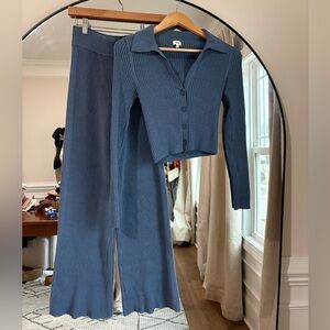 Aerie Blue Ribbed Knit Set - Women Pants & Jumpsuits